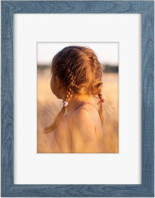 Golden State Art, 9x12 Picture Frame with Mat for 6x8 - High Definition Glass Wall Mounting Horizontal Vertical Display (Blue, 1 Pack)