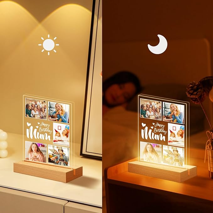 Personalized Birthday Gifts for Dad, Customized Picture Frames with Photo, Custom Photo Frame with Night Light, Personalized Gifts for Dad