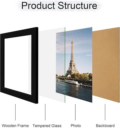 iRahmen 8x10 Picture Frame with HD Tempered Glass, Wood Photo Frames for Tabletop and Wall Mount (Black, 1 Pack)