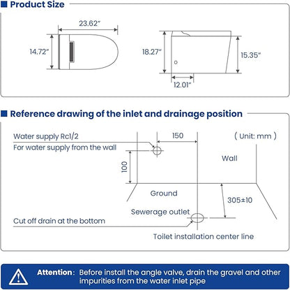 Smart Non-Electric Bidet Toilet - One-Piece Toilet with Dual Flush (Foot Pedal & Button) | Dual Nozzle Wash | Complete Installation Kit