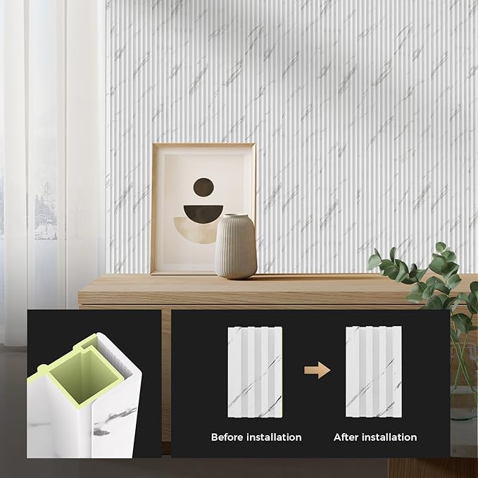 OUZUGIE 8-Pack 57 Inches, WPC Slat Wall Panel Trim,Corner Guard for High Grille (White)