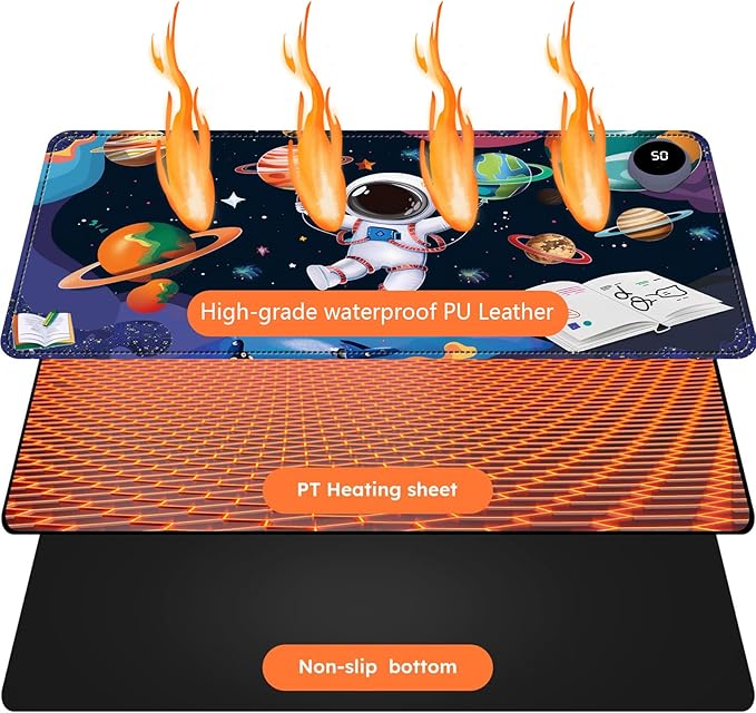 Heated Mouse Pad with 3 Levels Heated & 3 Hours Auto Shut-Off Mouse Pad for Warming Hands in Office Home, 23.6" x 14.2"Large Safe Desk Mat Hand Warmer，Cute Astronaut