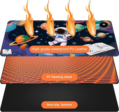 Heated Mouse Pad with 3 Levels Heated & 3 Hours Auto Shut-Off Mouse Pad for Warming Hands in Office Home, 31.5" x 13"Large Safe Desk Mat Hand Warmer，Cute Astronaut