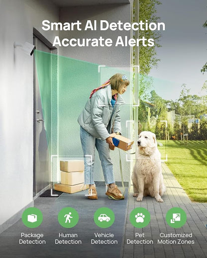 Anona Aurora 4K Solar Security Cameras Wireless Outdoor, Forever Power with Solar Panel, 8MP Color Night Vision, 24/7 AOV Recording, No Monthly Fees, AI Detection, Easy Setup, 2.4 G WiFi, IP67, 4 Pack