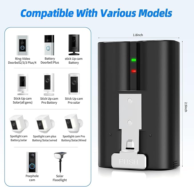 Ring Battery 4-Pack with Charger Station - 6040mAh Li-ion Replacement for Doorbell 2/3/4, Stick Up Cam, Spotlight Cam (Battery x4+Charger x1)