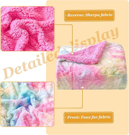 NEWCOSPLAY Super Soft Faux Fur Throw Blanket for Couch Light Rainbow Sherpa Fuzzy Plush Warm Blanket for Sofa Bed (Light Rainbow, Throw(40"x50"))