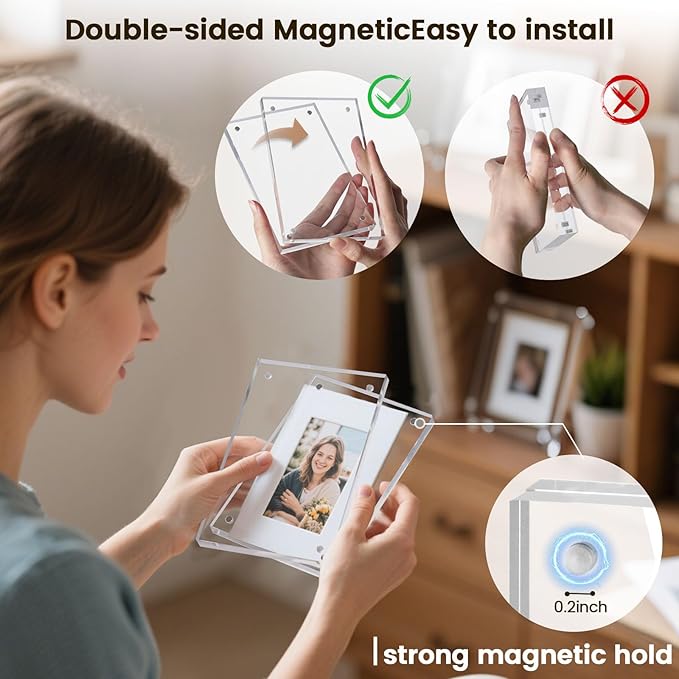 JOHOUSE 2 Pack 4 x 6 Acrylic Picture Frames, Double Sided Magnetic Photo Frames Self Standing Frameless Transparent for Desktop Display Gifts for Women