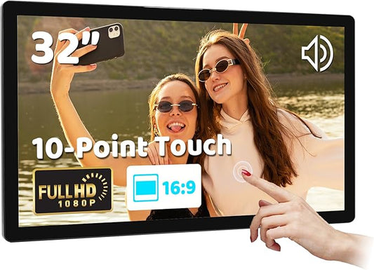 32 inch Smart Screen - Android 11 Touchscreen Monitor with Built-in Speakers, 2.0 MP Camera, 4G & 32G, HDMI Out, Digital Signage for Commercial Display, Wall-Mountable or Desktop