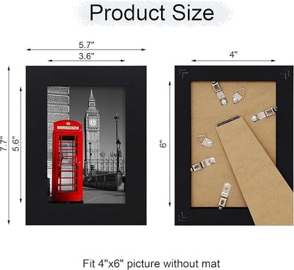 iRahmen 4x6 Picture Frame Set of 4, High Definition Glass Black Picture Frame, 4 x 6 Wood Photo Frames for Horizontal or Vertical Display Tabletop and Wall Mounting