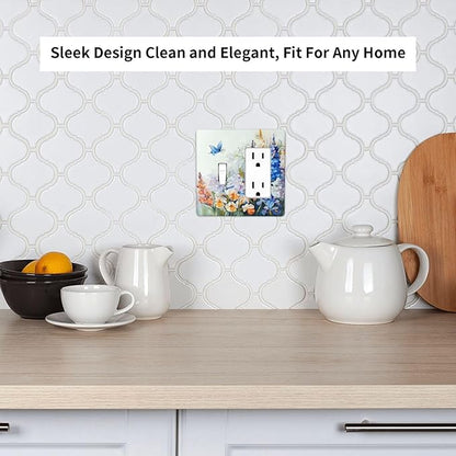 Decorative Outlet Covers Rustic Colorful Floral Garden Flowers 2 Gang Wall Plate Single Toggle 1 Rocker Light Switch Cover Switch Plate Covers Faceplate for Country Bedroom Home Decor