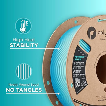 Polymaker HT-PLA Filament 1.75mm Gradient Ice, High Temp PLA for 3D Printing, Heat Stable Up to 150°C, Easy to Print, Works with Most FDM Printers, 1kg Spool
