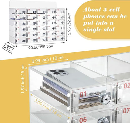 Threan 30 Slot Cell Phone Storage Box, Clear Cell Phone Storage Cabinet Wall Mounted, Including Door Locks and Keys for Office School Factory Classroom Students Staff