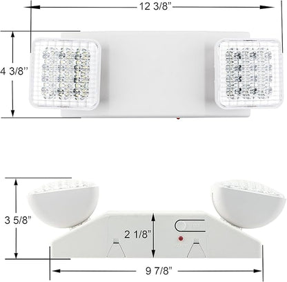 LIT-PaTH LED Emergency Lighting Fixtures with 2 LED Heads and Back Up Batteries- US Standard Exit Light, UL 924 and CEC Qualified, 120/277 Voltage, 6-Pack