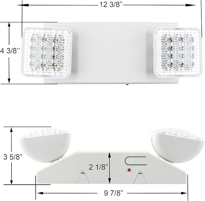 LIT-PaTH LED Emergency Lighting Fixtures with 2 LED Heads and Back Up Batteries- US Standard Exit Light, UL 924 and CEC Qualified, 120/277 Voltage, 4-Pack