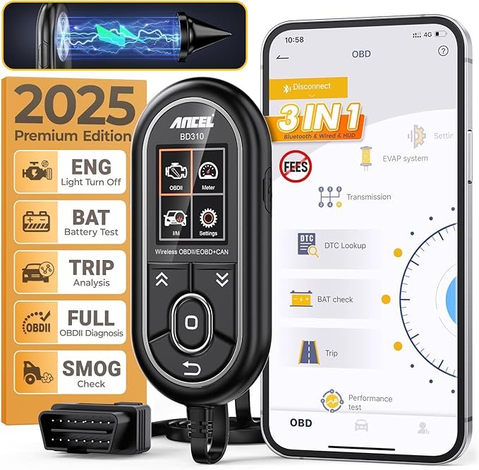 ANCEL BD310 OBD2 Scanner & Engine Code Reader - Advanced Battery Test, Trip Analysis, Performance Test, Bluetooth Diagnostic Tool for Android & iPhone - Works for All 1996+ Vehicles