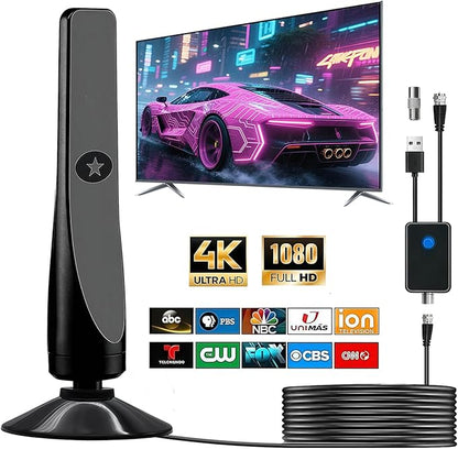 TV Antenna, Amplified HD Digital TV Antenna,for Long Range Reception,All Smart HD Digital Antennas with Amplifier Signal Booster for Local Channels Supports 4K 1080P,with High Performance Coax Cable-T