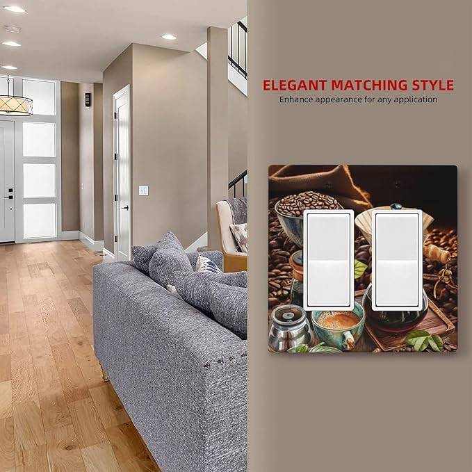 Decorative Outlet Covers Retro Coffee Maker Beans Cup 2 Gang Wall Plate Double Rocker Two Switch Wall Cover Plate Jumbo Dual GFCI Faceplate for Kirchen Home Decor