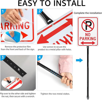 GicnKeuz Large No Parking - 14"x10" No Parking Signs with 36" Heavy Duty Metal Stakes, .040 Aluminum Reflective Signs, Fade Resistant/Waterproof, Including Screws, Easy to Install, Outdoor Use (2 Pack)