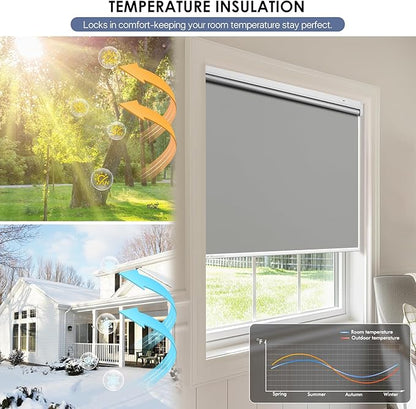 Motorized Roller Blinds with Remote Control & Solar Panel - 100% Blackout Smart Blinds, Automatic, Cordless, Electric Shades - Compatible with Alexa - Grey, 34¼" W x 72" H