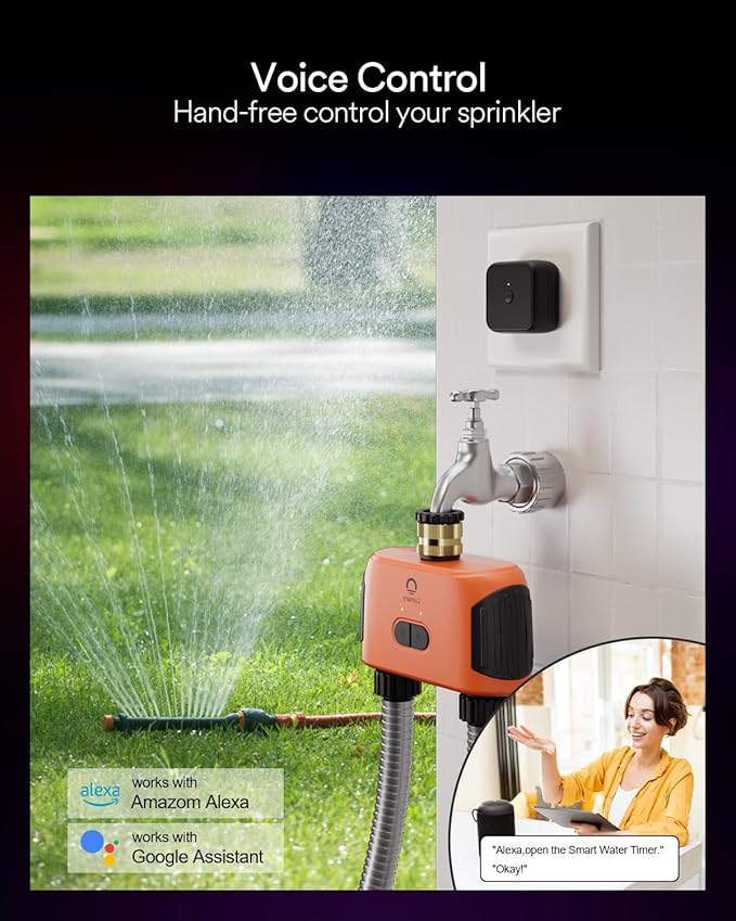Lumary Smart WiFi Water Timer for Garden Hose, Sprinkler Timer 2 Zone for Watering Brass Inlet Outdoor, Rain Delay/Manual/Automatic Drip Irrigation System Programmable Faucet, Work with Alexa 2.4Ghz