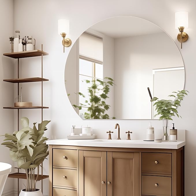 Half Moon Bathroom Mirror 40", Modern Frameless Wall Mirror, Hanging Decorative Vanity Mirror, Minimalist Explosion Proof Semi Circle Mirror for Living Room Bedroom Entryway, Down Cut