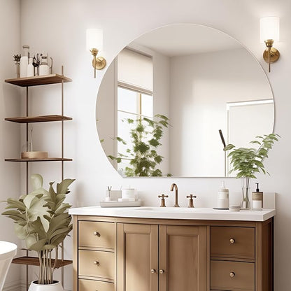 Half Moon Bathroom Mirror 40", Modern Frameless Wall Mirror, Hanging Decorative Vanity Mirror, Minimalist Explosion Proof Semi Circle Mirror for Living Room Bedroom Entryway, Down Cut