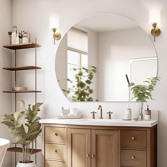 Half Moon Bathroom Mirror 40", Modern Frameless Wall Mirror, Hanging Decorative Vanity Mirror, Minimalist Explosion Proof Semi Circle Mirror for Living Room Bedroom Entryway, Down Cut