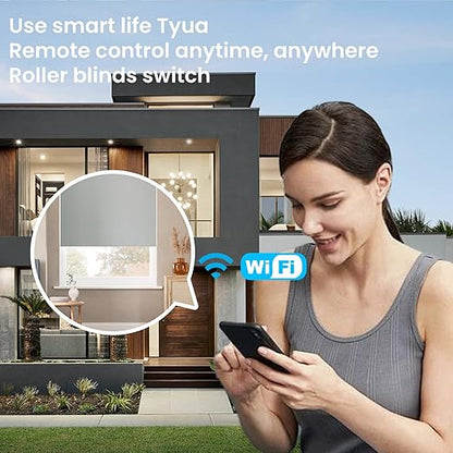 Smart Roller Shutter Switch 118X72X34MM Need Neutral Wire,2.4GHz WiFi Roller Shutter Switch, Tempered Glass Panel, Compatible with Alexa and Smart Life, White WiFi-Roller Shutter
