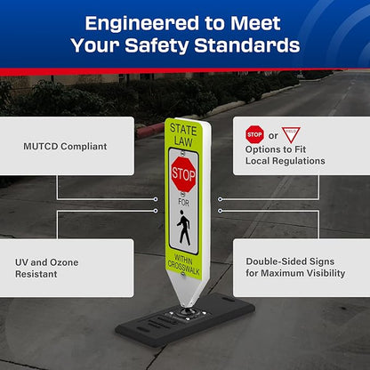 Impact Recovery - In-Street Pedestrian Crossing Signs - Street Sign - Road Safety Stop Sign with Portable Base