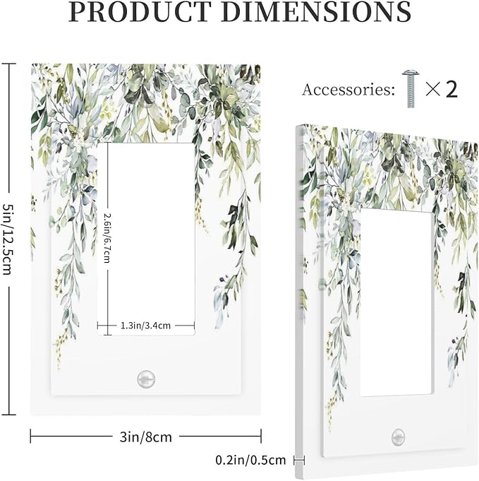 Decorative Outlet Covers Boho Farmhouse Flower Leaf Sage Green 1 Gang Single Rocker Light Switch Cover Plate Wall Plates GFCI Faceplate for Bedroom Cabin Decor