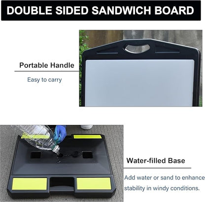 OrangeStar 2-Pack Sidewalk Sign 24 x 36 Inch Double Sided Sandwich Board Plastic Outdoor Advertising Signboard with Water-filled Base for Restaurant, Business, Events, Grey (Frame only)