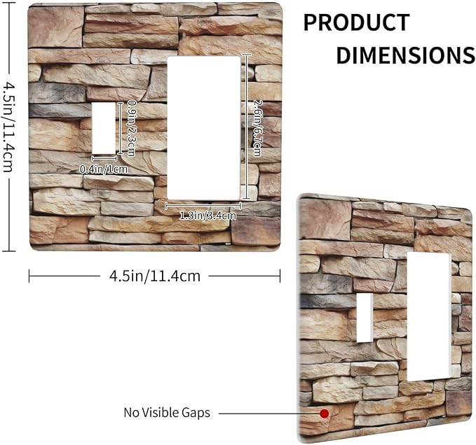 Outlet Covers Stone Textured Brown Brick Natural Stone 1 Toggle 1 Rocker Combination Decorative Wall Plate Electrical Switch Plates Light Switch Cover Plate For Farmhouse Cabin Decor