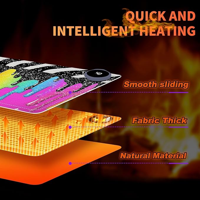 Heated Mouse Pad, Warm Desk Pad, Keyboard Mat 23.6 x 14 Inch Large Size Intelligent Fast Heating, 3 Speed Adjustable, Timed Auto Power Off for Game Office Home, Rainbow Ice Crea