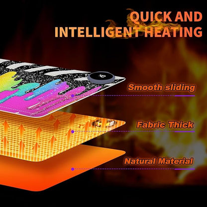 Heated Mouse Pad, Warm Desk Pad, Keyboard Mat 23.6 x 14 Inch Large Size Intelligent Fast Heating, 3 Speed Adjustable, Timed Auto Power Off for Game Office Home, Rainbow Ice Crea
