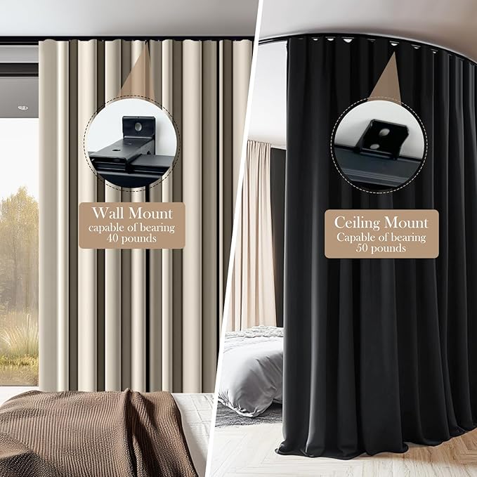 Flexible Ceiling Curtain Tracks, Ceilings Track for Curtains, Aluminum Curtains Track Ceilings Mount,Wall Mount Curtain Rail, Ceiling Curtain Rod, Sliding Curtain Tracks with Clips (Black 24FT)