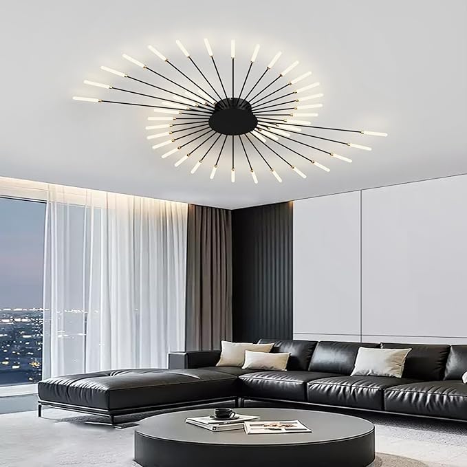 Modern Ceiling Light Flower Shape, Metal Firework Ceiling Lamp with Plug-in LED Source, Lighting Fixture for Living Room Dining Room Bedroom, Natural Light