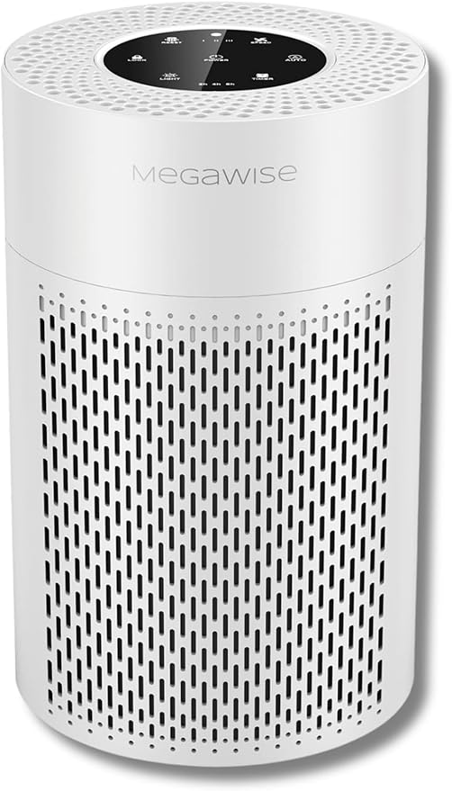 MegaWise Silent Desktop Air Purifier with 3 Speeds for Home Office True H13 Filter with Smart Air Quality Sensor, Sleep Mode, Pets Hair, Odors, Smoke, Dust (White)
