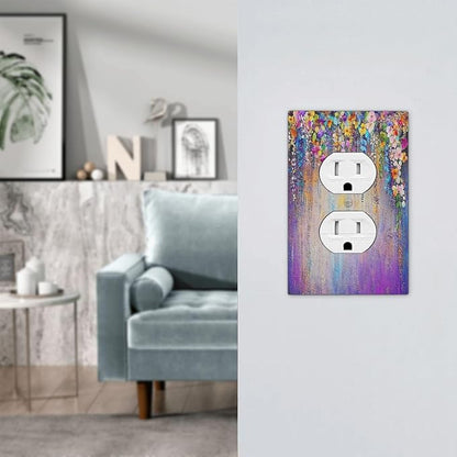 Colorful Country Flower Wildflower Floral Outlet Covers 1 Gang Duplex Light Switch Cover Decorative Switch Plates Electrical Receptacle Faceplate Wall Plate For Bed Room Living Room Decor