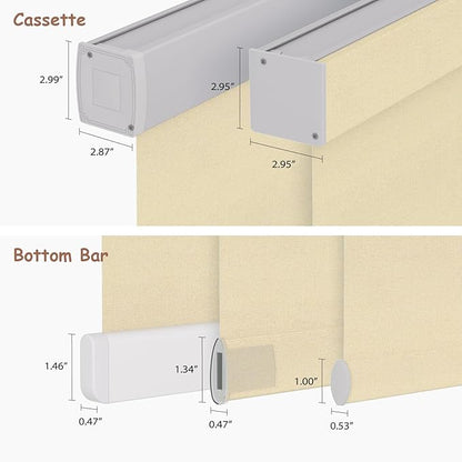 Motorized Roller Blinds with Remote, 100% Blackout Automatic Roller Shades for Bedroom, Bathroom, and Living Room, Customized Size, Morning Beige
