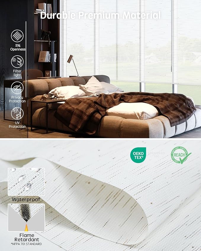 Yoolax Motorized Solar Shades, Flame Resistat Smart Blinds for Windows Motorized Roller Shades, Motorized Blinds Compatible with Alexa Custom Size (Solar-5% Openness Starry White)