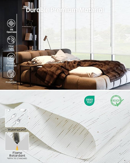 Yoolax Motorized Solar Shades, Flame Resistat Smart Blinds for Windows Motorized Roller Shades, Motorized Blinds Compatible with Alexa Custom Size (Solar-5% Openness Starry White)