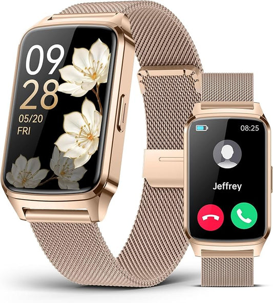 Fitness Tracker Watch for Women Men, Step Counter Compatible with iPhone Android, IP68 Waterproof Activity Tracker with Sleep Monitor, 110+ Sports (Classic, Gold, 1.57)