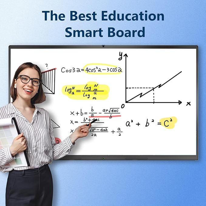 Smart Board with Wireless HDMI Display Adapter, 55 Inch Interactive Whiteboard 4K Touchscreen Built in HD Camera, Digital Presentation Electronic Smart WhiteBoard for Classroom Home Office