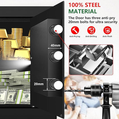 Small Fire Safe Box for Home, 1.7 Cubic Feet Fireproof Lock Box with Digital Keypad, Spare Keys and Removable Shelf, Personal Home Safes for Money, Jewelry, ID Documents, Christmas Gifts