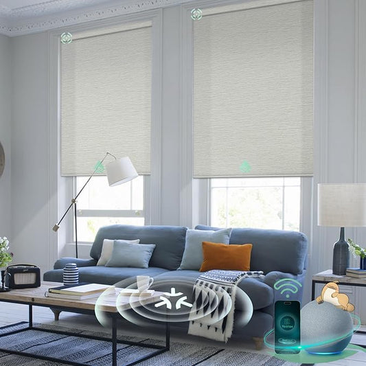 Yoolax Smart Blinds, Motorized Matter Roller Shades Light Filtering Automatic Blinds for Windows Motorized Shades Compatible with Alexa, Google Home, Homekit(Half Shading Horizontal Beige)