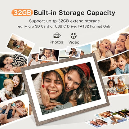 Frameo 10.1 Inch Digital Picture Frame, Digital Photo Frame WiFi, 32GB Memory, Electric Slideshow Frame, 1280 * 800 HD Touch Screen, Wall Mountable, Share Instantly, Mom Gifts, Greige