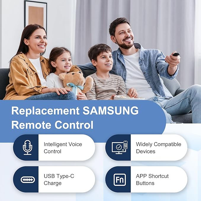 Rechargeable Voice Remote for Samsung Smart TVs, Replacement for 2021–2025 Samsung TV Remote Control with Solar Charging and Voice Search, Compatible with BN59-01432A