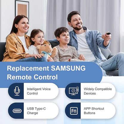 Rechargeable Voice Remote for Samsung Smart TVs, Replacement for 2021–2025 Samsung TV Remote Control with Solar Charging and Voice Search, Compatible with BN59-01432A