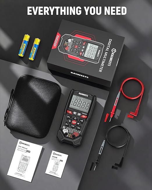 KAIWEETS KM200P Digital Multimeter, All Button Operation (No Knob), TRMS Auto Ranging, 4000 Counts, NCV, Voltmeter Ohmmeter, Fast & Accurate Measure AC/DC Voltage, Resistance, Continuity, Capacitance