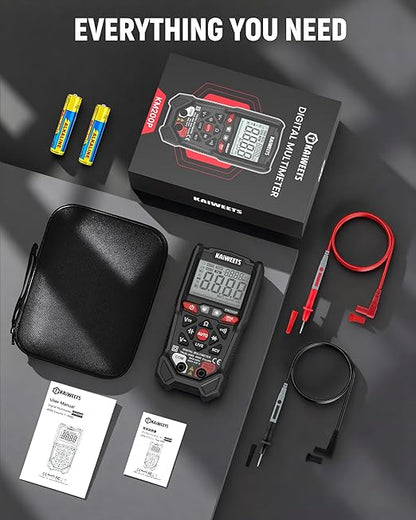 KAIWEETS KM200P Digital Multimeter, All Button Operation (No Knob), TRMS Auto Ranging, 4000 Counts, NCV, Voltmeter Ohmmeter, Fast & Accurate Measure AC/DC Voltage, Resistance, Continuity, Capacitance